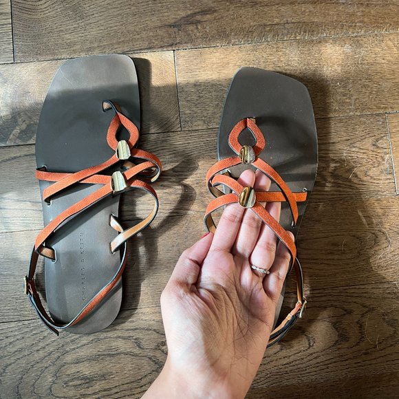 Strappy Orange Flat Sandals (US 7) - Picture 6 of 6